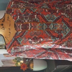 Umgee Coral & Aqua Paisley Floral Print Oversize Semi Sheer Blouse